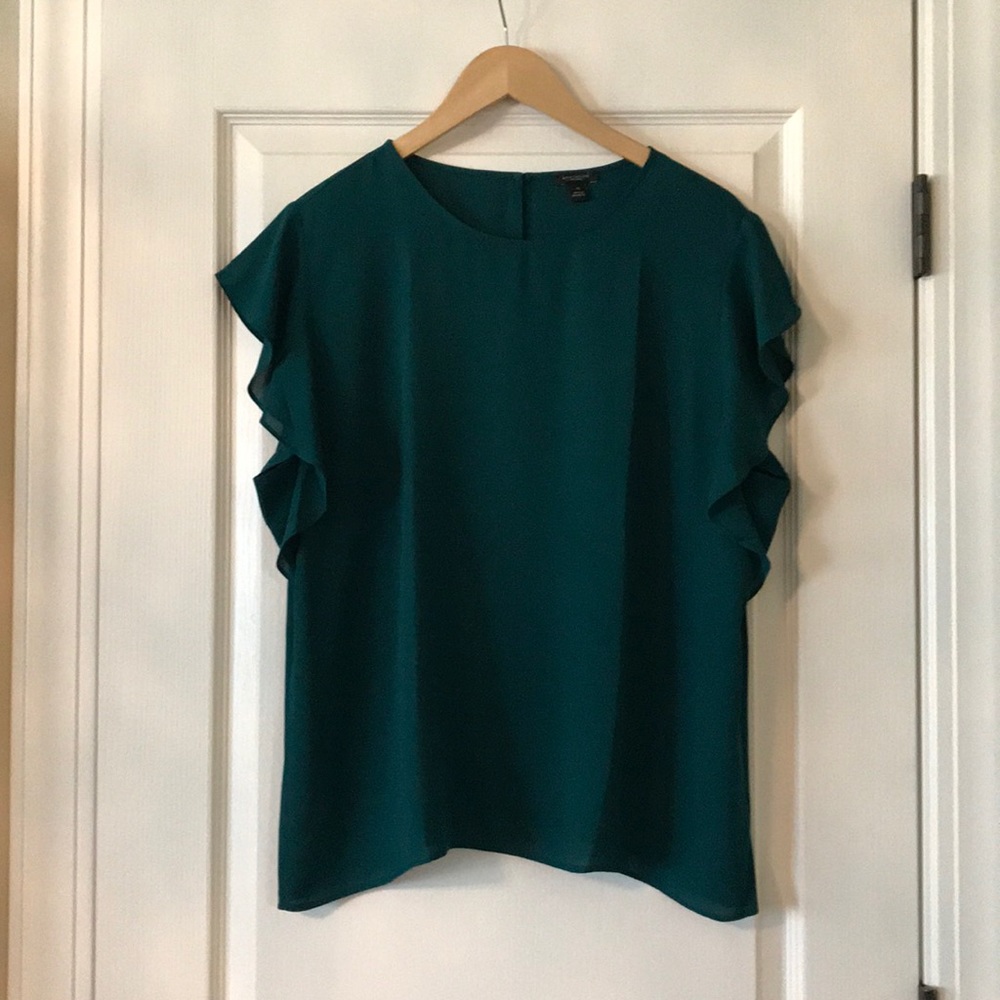 Emerald green flutter sleeve blouse